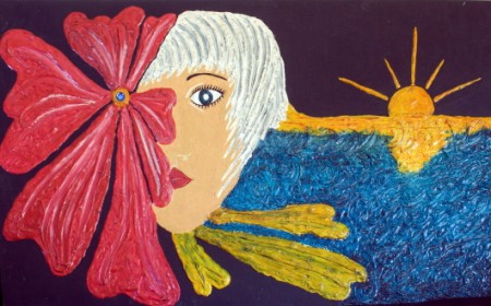 Sereia - Texturas e relevos em pasta sobre madeira / Tintas vitrias